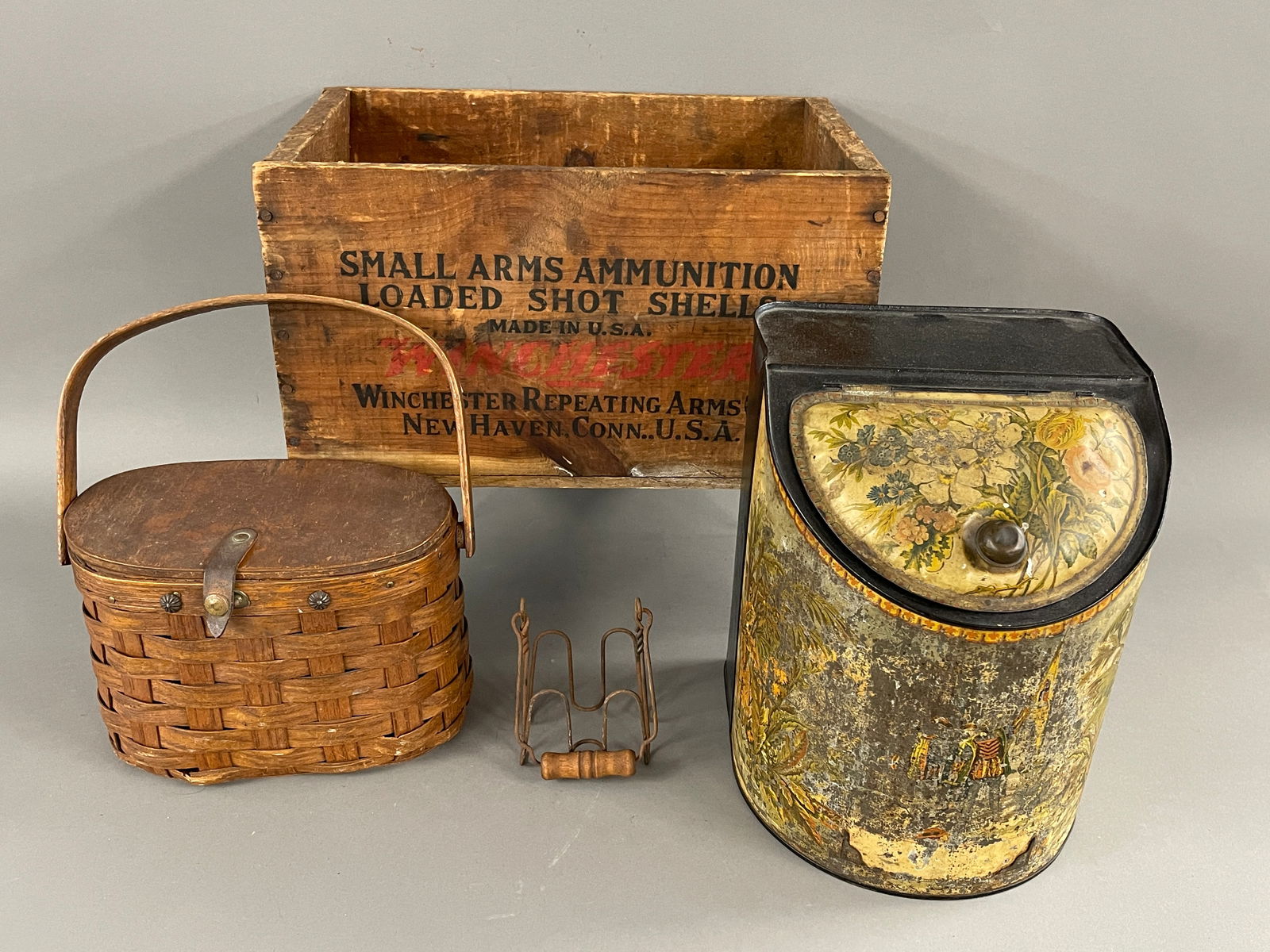 WINCHESTER ADVERTISING. BOX , DECORATIVE TEA TIN , BASKET (1 of 1)