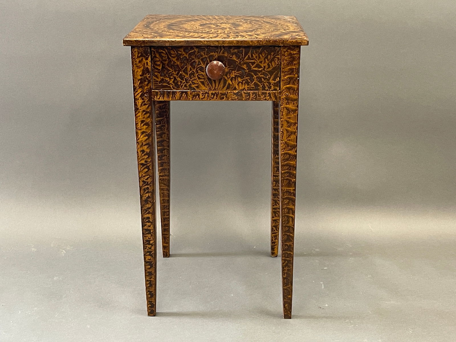 NEW ENGLAND GRAINED PAINTED STAND WITH ONE DRAWER PEGGED CONSTRUCTION 53" X 19" (1 of 4)