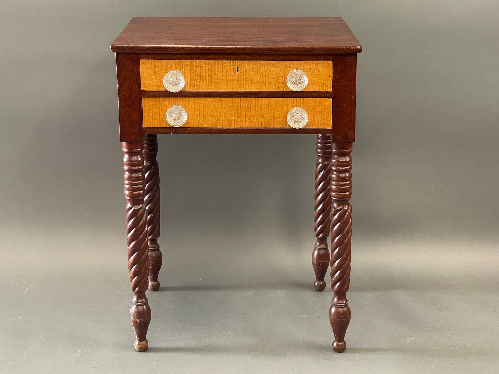 CURLY MAPLE AND MAHOGANY TWO DRAWER STAND (1 of 4)