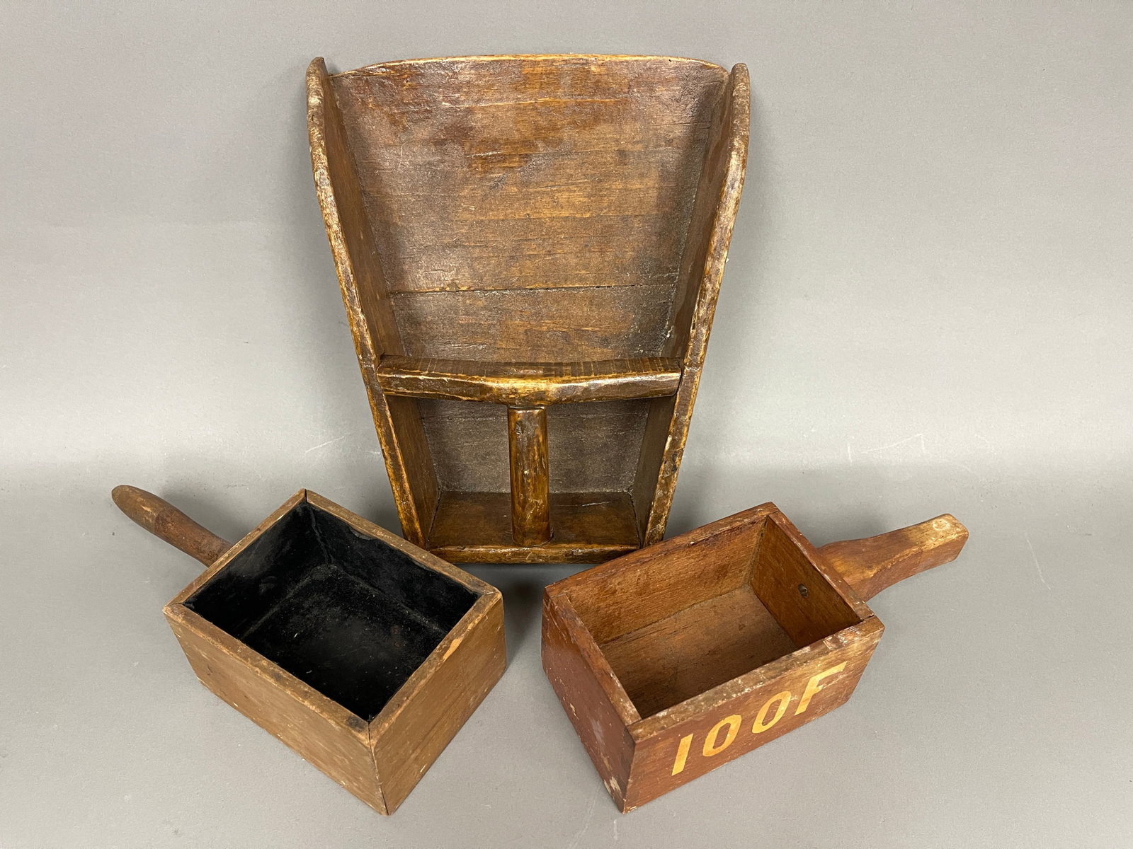 WOODEN LOT , GRAIN SCOOP,TWO OFFERING BOXES: WOODEN LOT , GRAIN SCOOP,TWO OFFERING BOXES