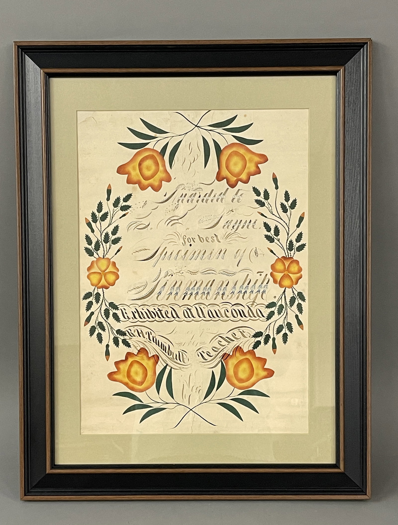 1861 PEN , INK AND WATERCOLOR FRAMED PENMANSHIP AWARD: 1861 PEN , INK AND WATERCOLOR FRAMED PENMANSHIP AWARD 16 FACES OF STUDENTS IN EACH LETTER / PENNSYLVANIA13 x 19 20 x 26 FRAME