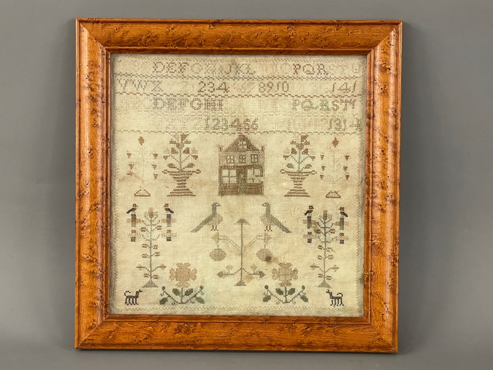 NEEDLEWORK SAMPLER WITH HOUSE AND BIRDS (1 of 4)