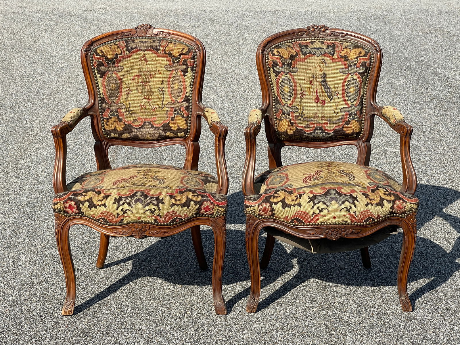 PAIR OF 19TH C FRENCH CARVED WALNUT ARMCHAIRS (1 of 5)