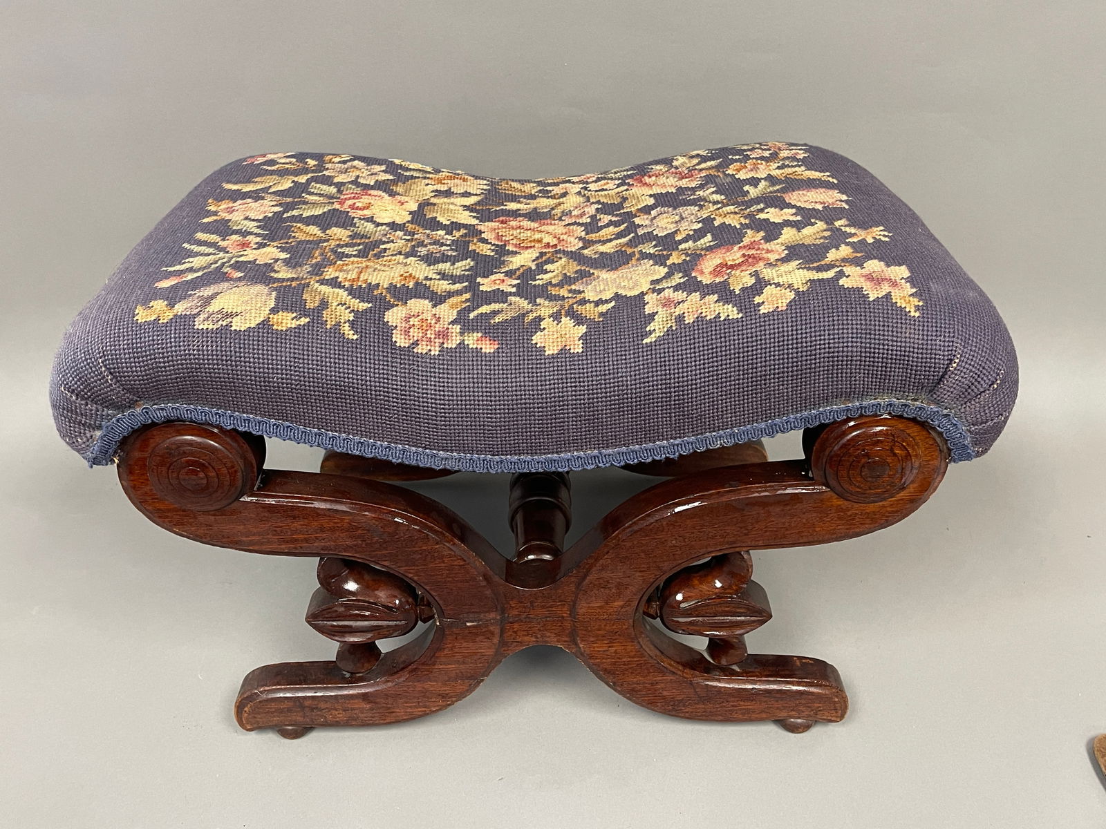 19TH C WALNUT UPHOLSTERED STOOL (1 of 5)