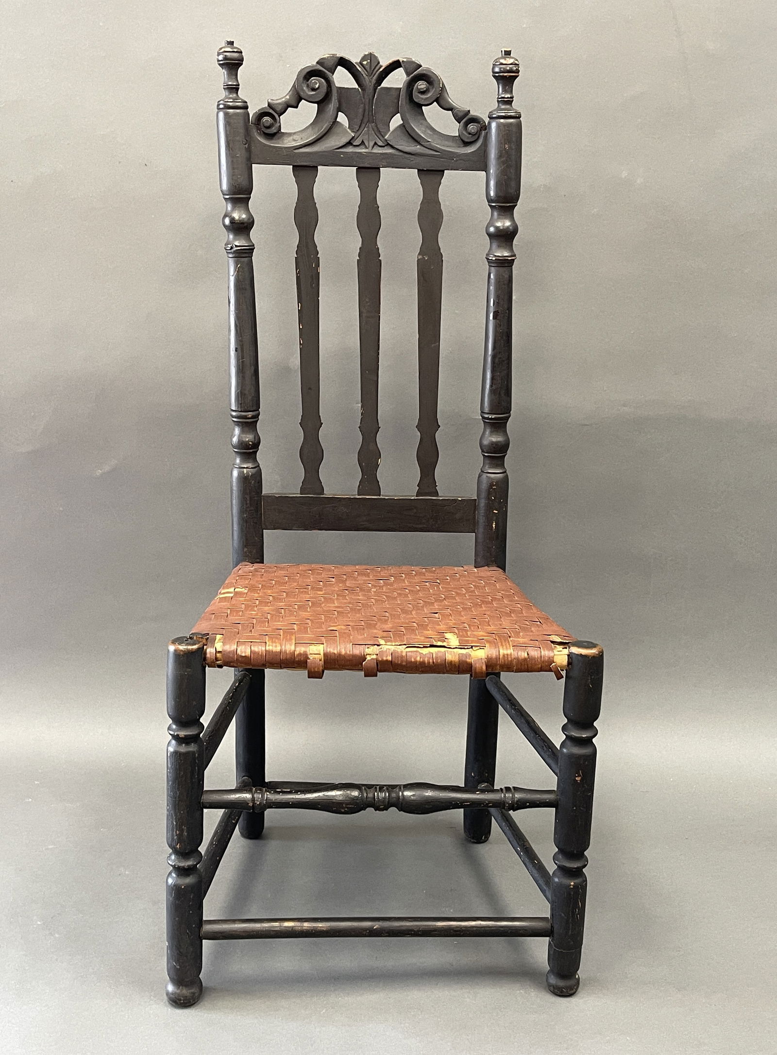 RARE MA 18TH C BANISTER BACK SIDE CHAIR (1 of 4)