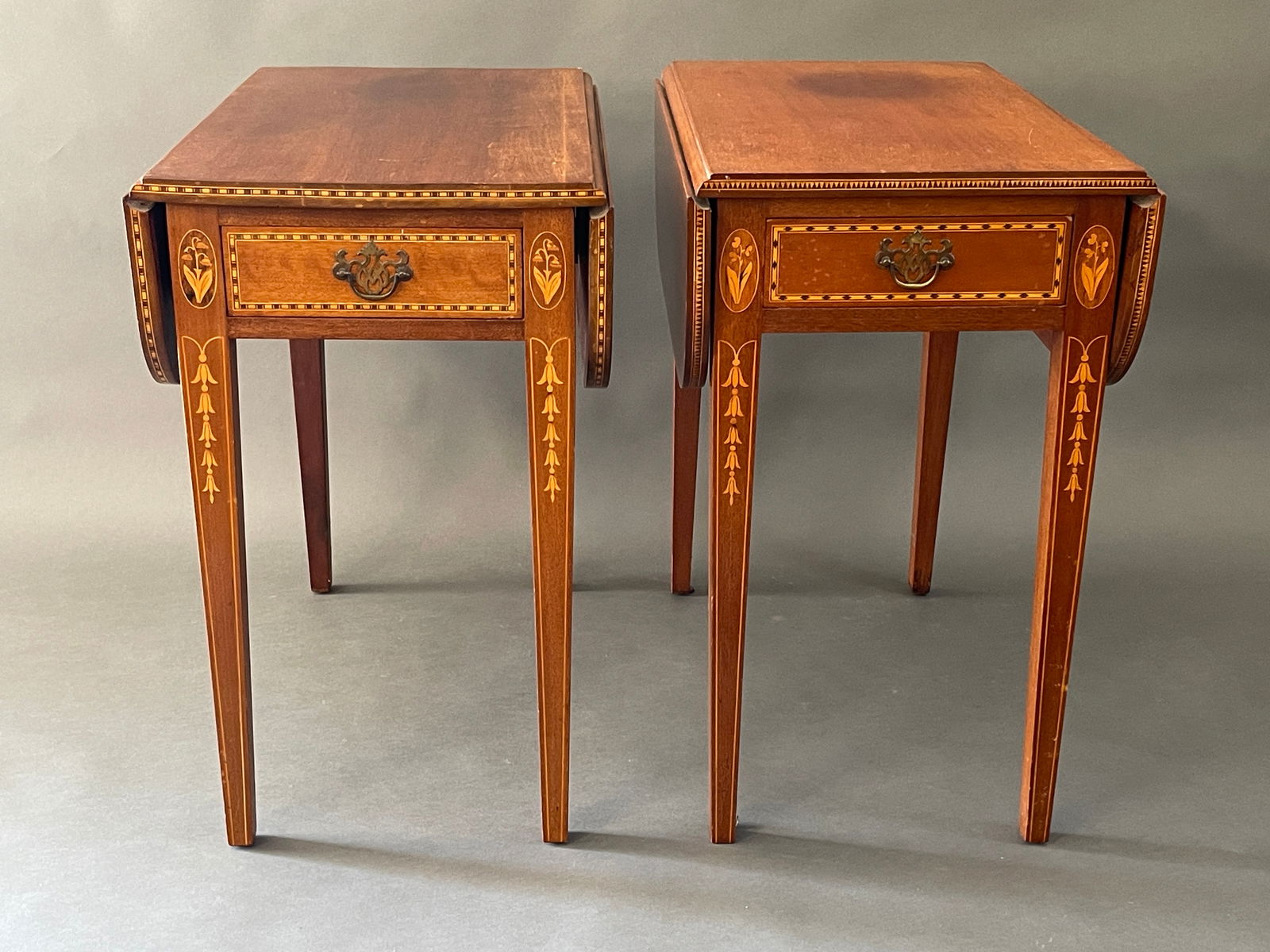 TWO 20TH C MAHOGANY HEPPLEWHITE STYLE END TABLES (1 of 7)