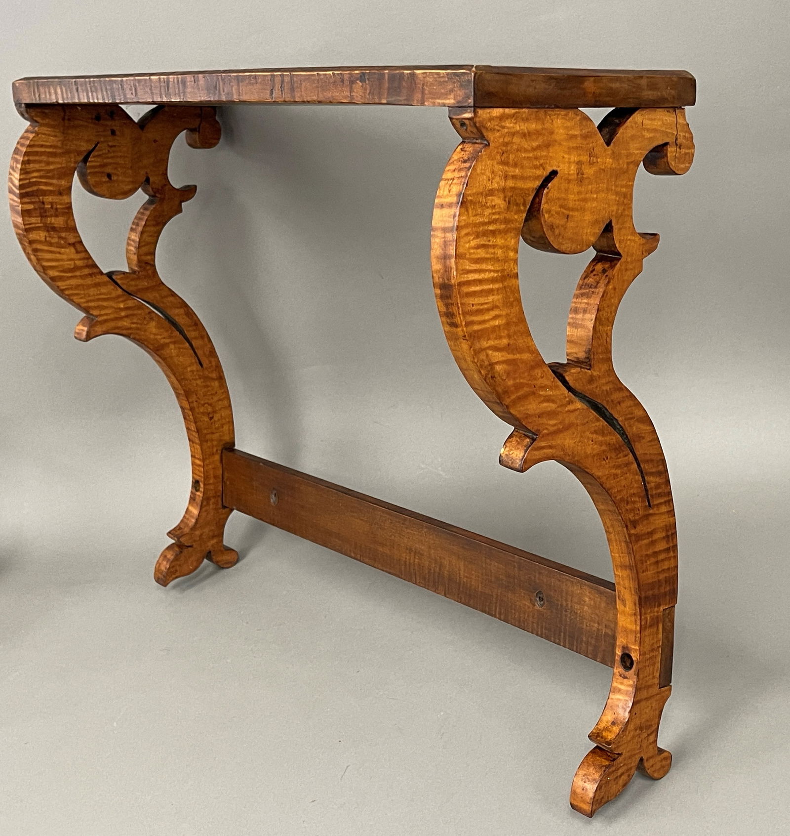 19TH C TIGER MAPLE HANGING SHELF (1 of 6)