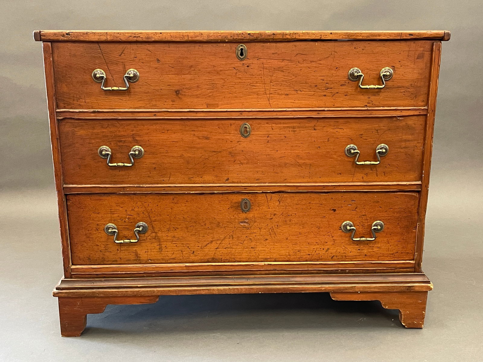 EARLY PRIMITIVE RED PAINTED BLANKET CHEST (1 of 5)