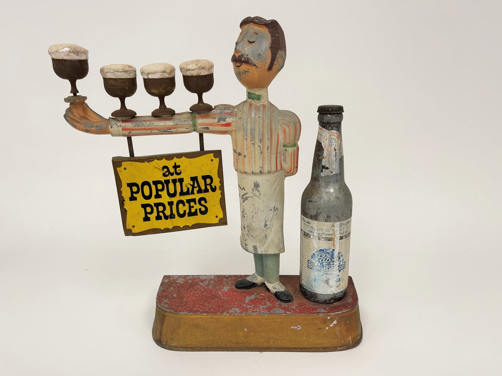CAST METAL POLYCHROMED STATUARY SIGN ADVERTISING PABST BEER: CAST METAL POLYCHROMED STATUARY SIGN ADVERTISING PABST BEER 13" X 15"