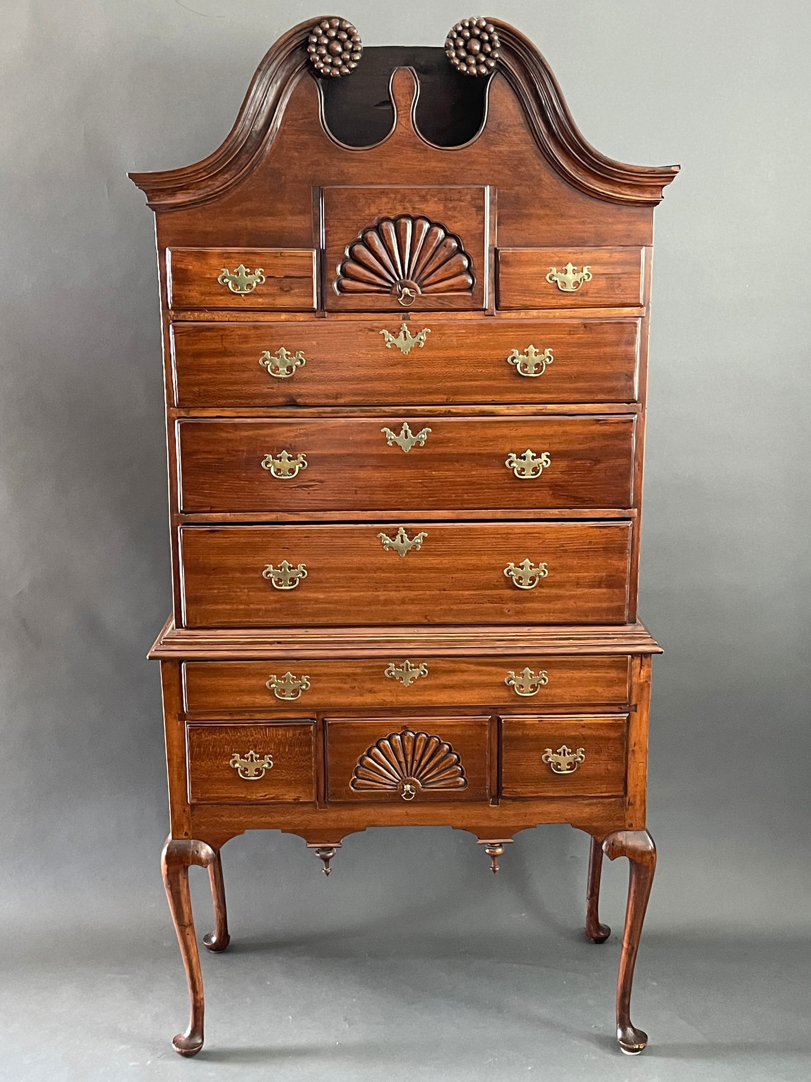 18TH C QUEEN ANNE BONNET TOP HIGHBOY (1 of 7)