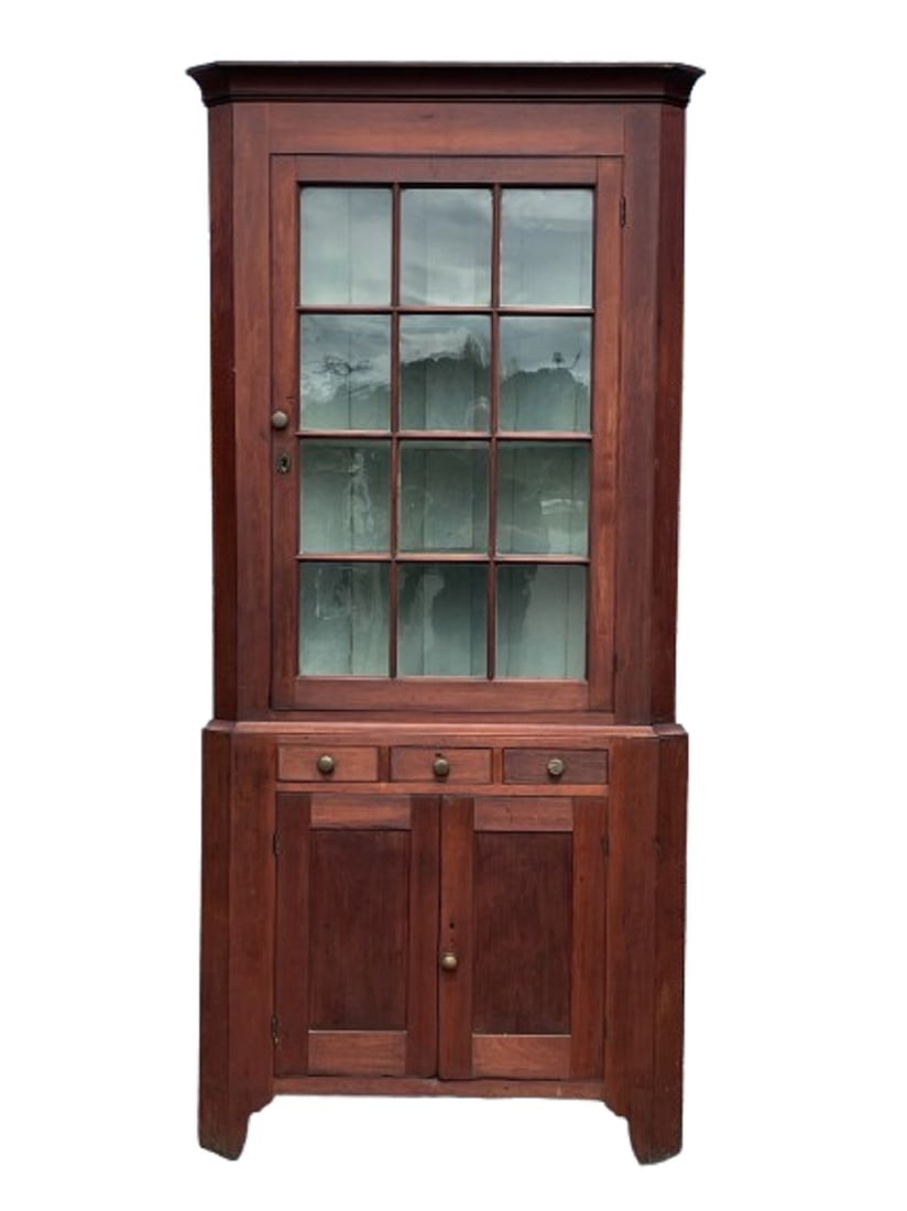 TWO PIECE CORNER CUPBOARD INTERIOR SHELVES IN OLD FINISH (1 of 7)