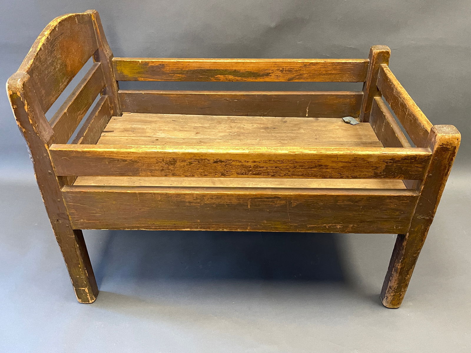 19TH C CHILDS WOODEN CRIB IN OLD SPANISH BROWN PAINT (1 of 5)