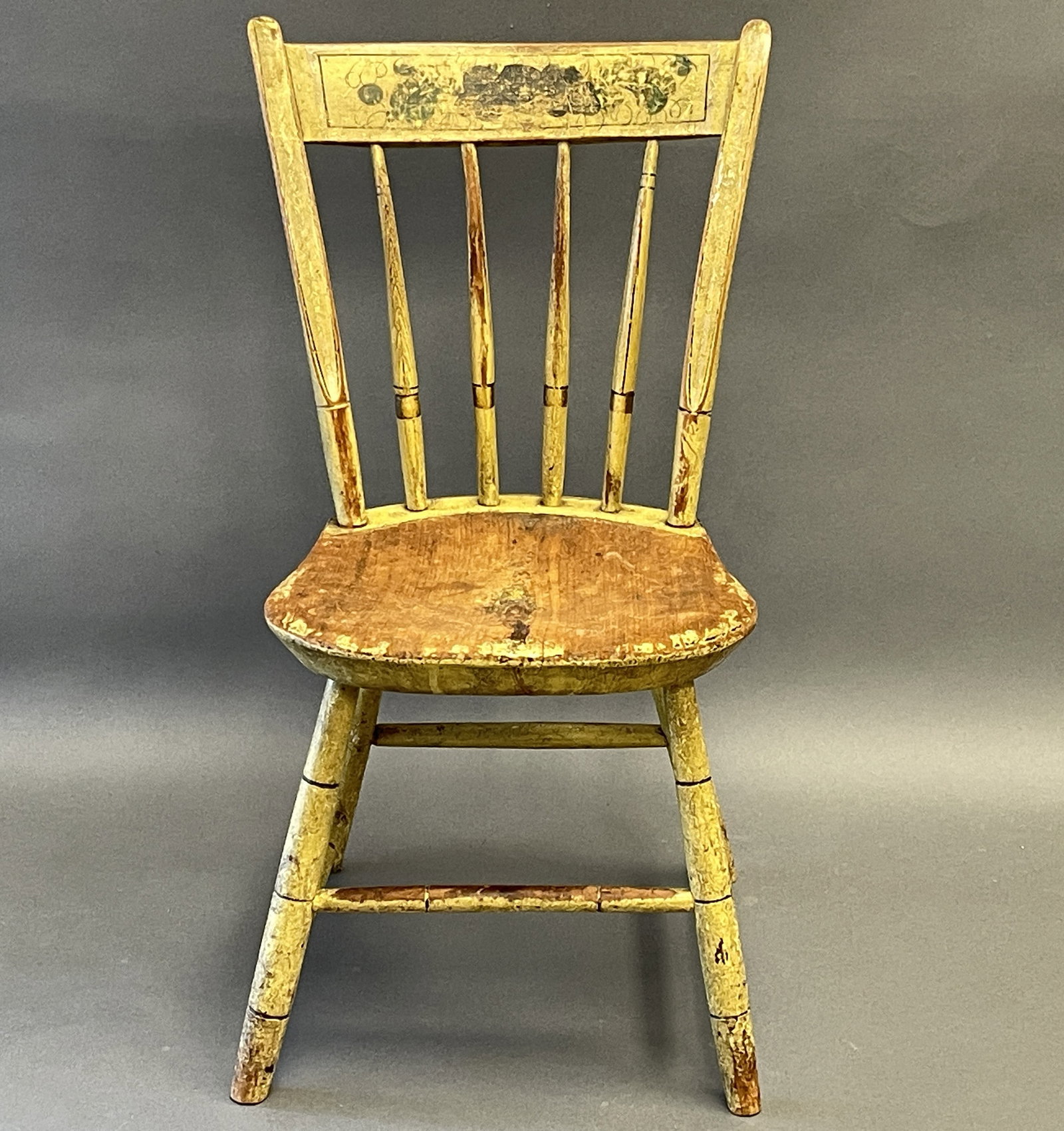 19TH C CHILD'S THUMBACK , ORIGINAL PAINTED CHAIR: 19TH C CHILD'S THUMBACK , ORIGINAL PAINTED CHAIR
