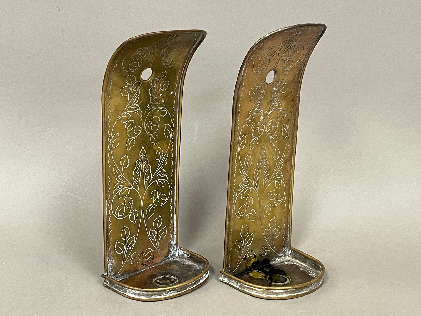 PAIR OF EARLY 18TH C DUTCH BRASS ENGRAVED CANDLE SCONCES C. 1730 (1 of 4)