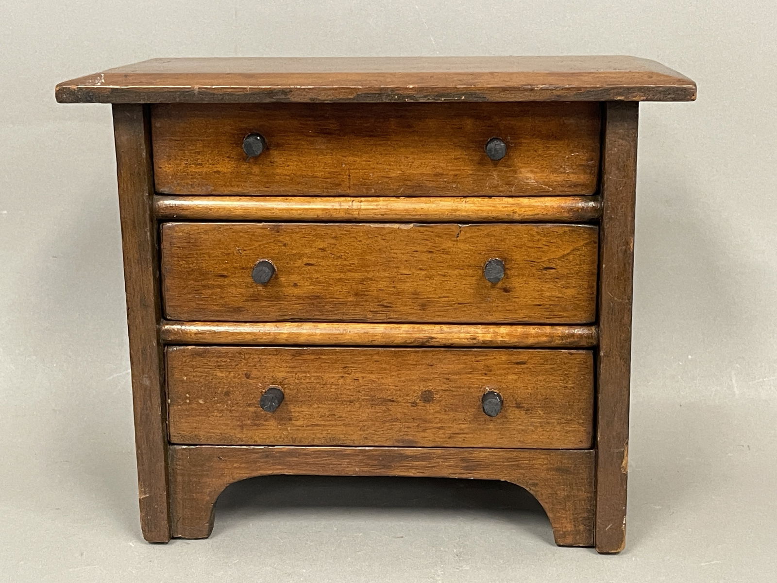 3 DRAWER TIGER MAPLE SET OF DRAWERS: 3 DRAWER TIGER MAPLE SET OF DRAWERS, SMALL DIMINUTIVE SIZE 12" X 5" X 10"