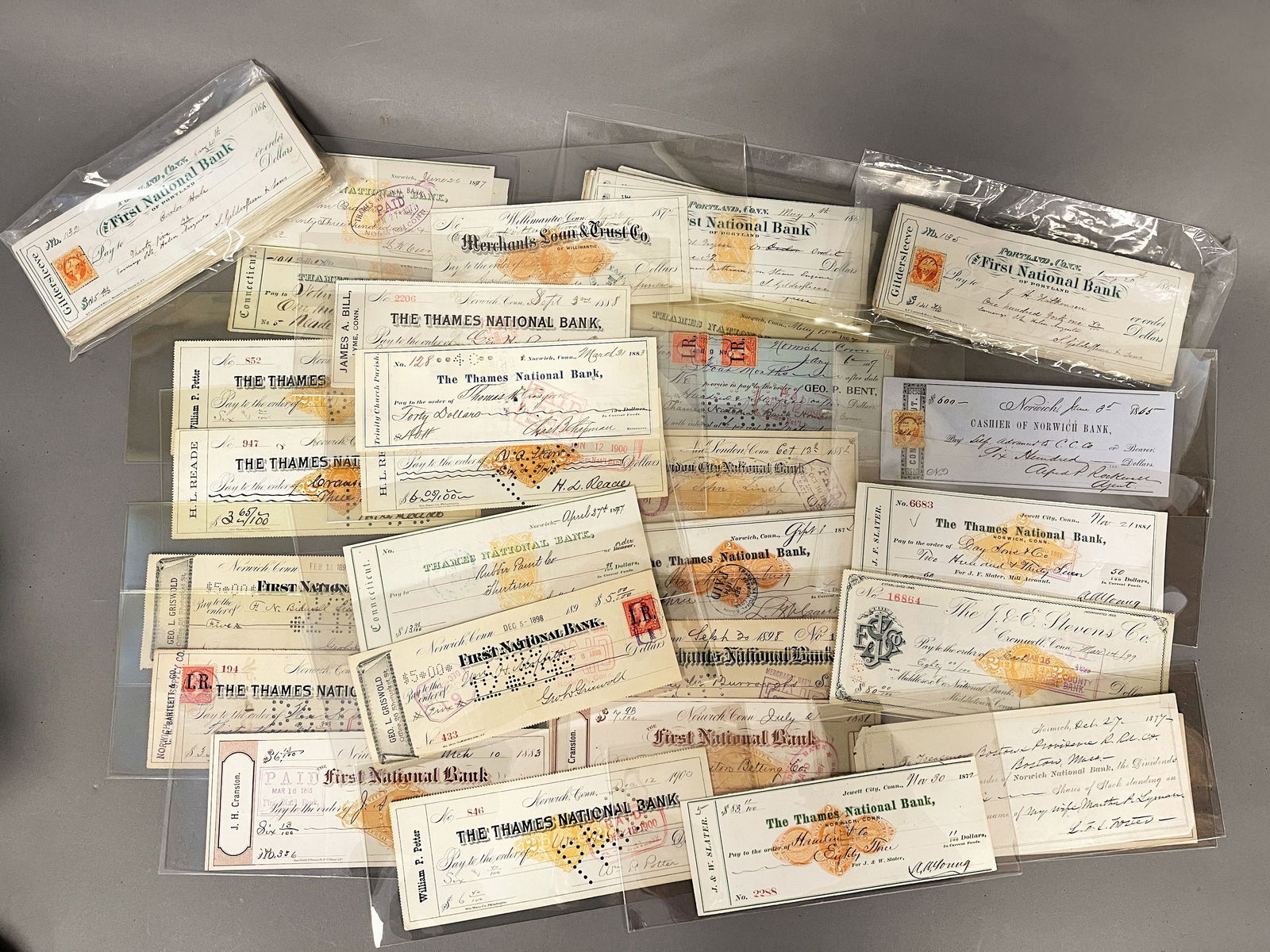 EPHEMERA LOT, BANK CHECKS FROM 19TH C BANK (1 of 3)