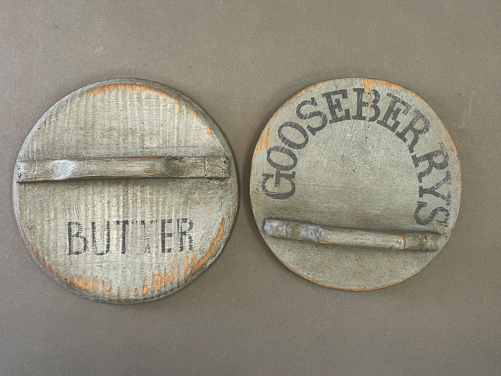 TWO WOODEN CROCK BUCKET LIDS (1 of 2)