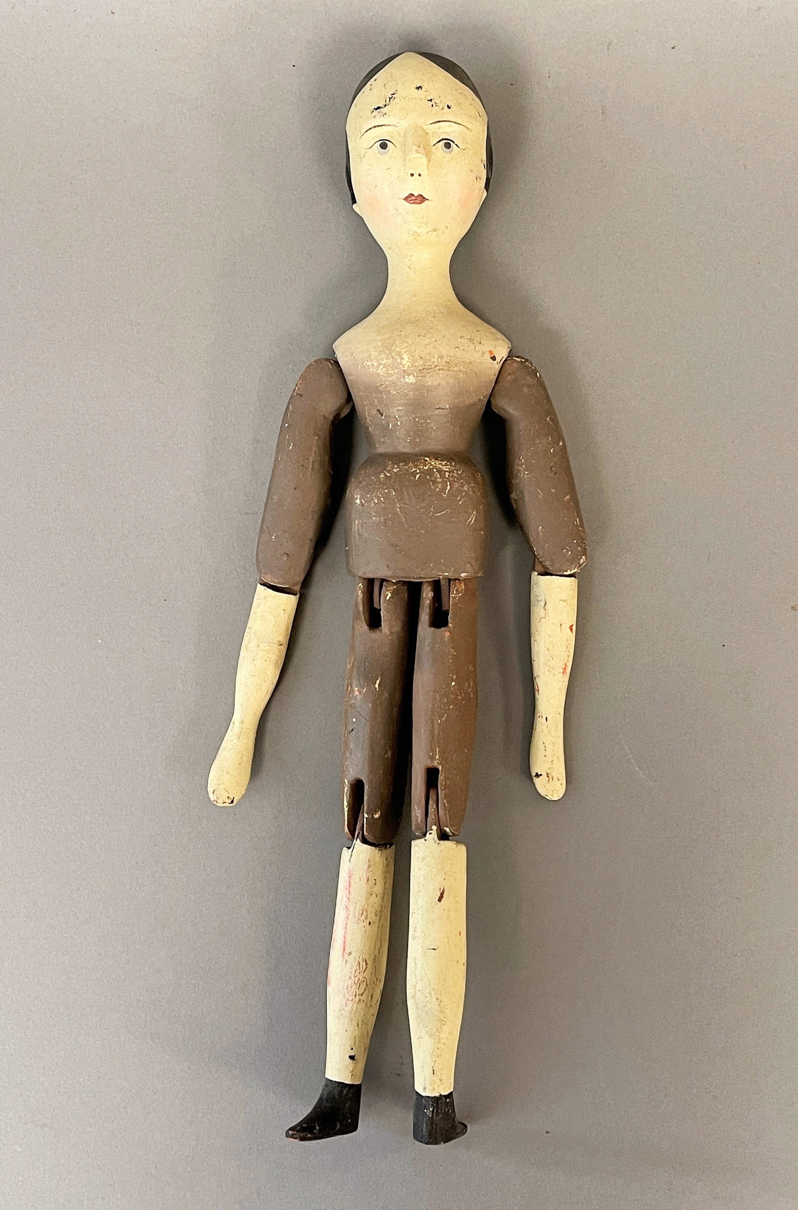 LARGE HAND PAINTED JOINTED WOODEN "PENNY DOLL": LARGE HAND PAINTED JOINTED WOODEN "PENNY DOLL" 14"