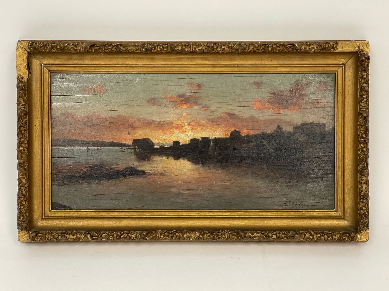 19TH C LUMINIST PAINTING OF BOATS AT SUNSET (1 of 5)
