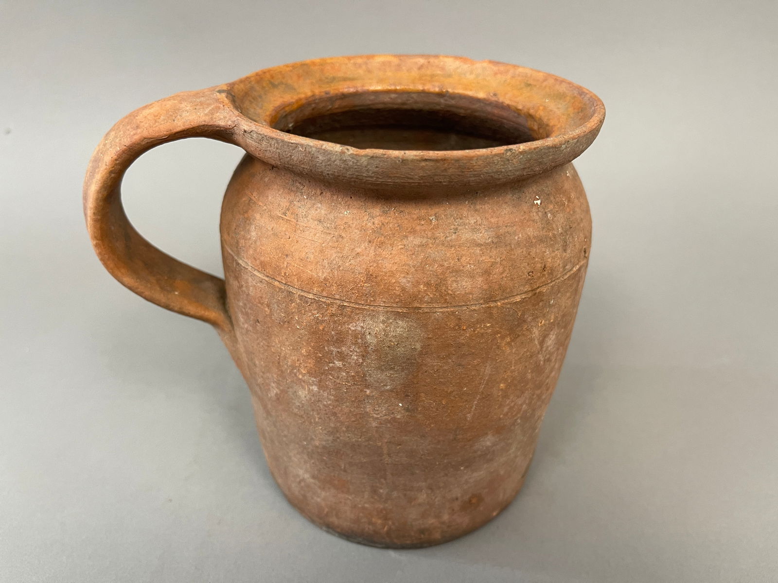 UNUSUAL REDWARE UNGLAZED EXTERIOR POT (1 of 4)