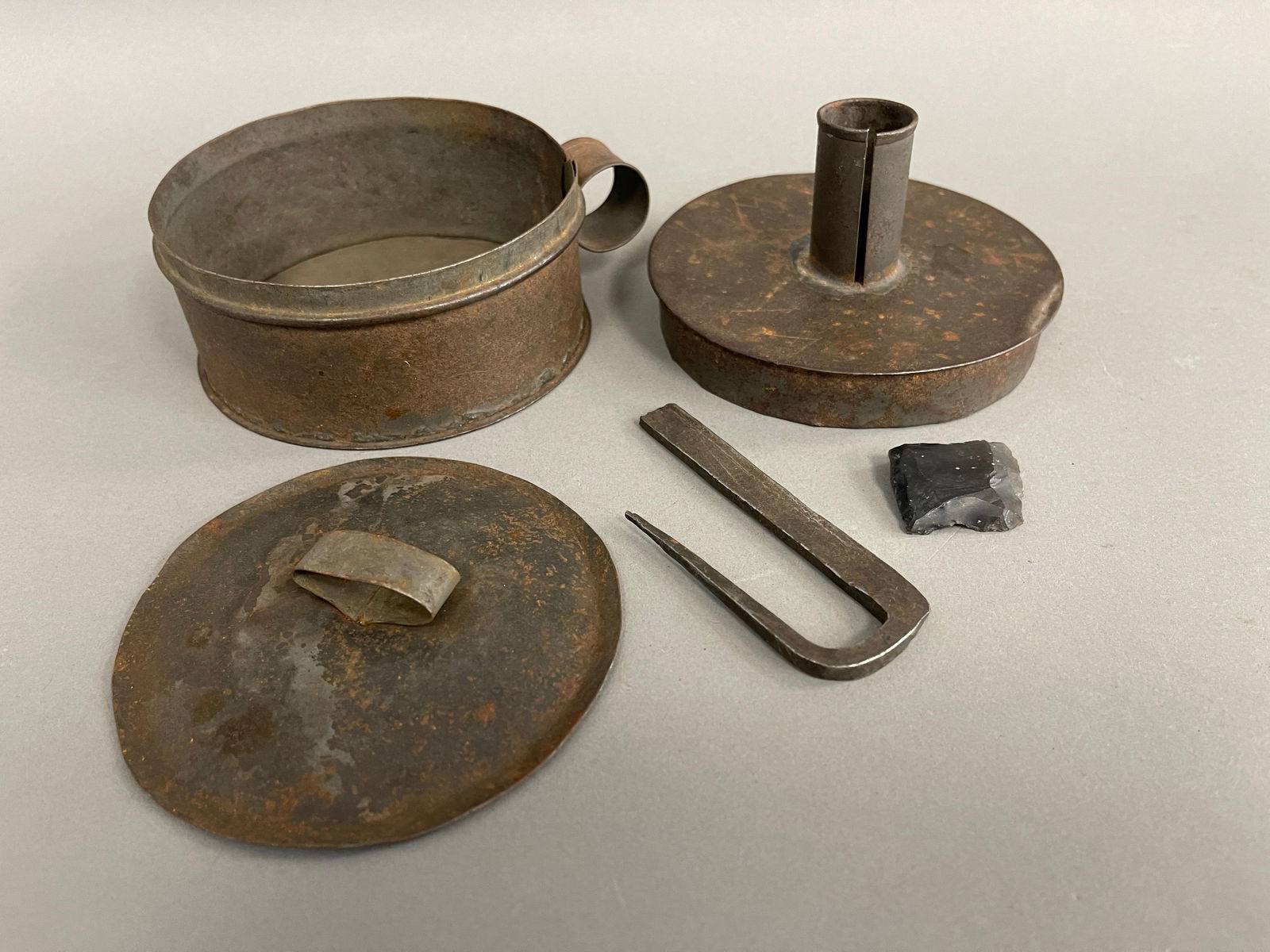 18TH C TINDERBOX CLEATED CANDLE CUP (1 of 4)