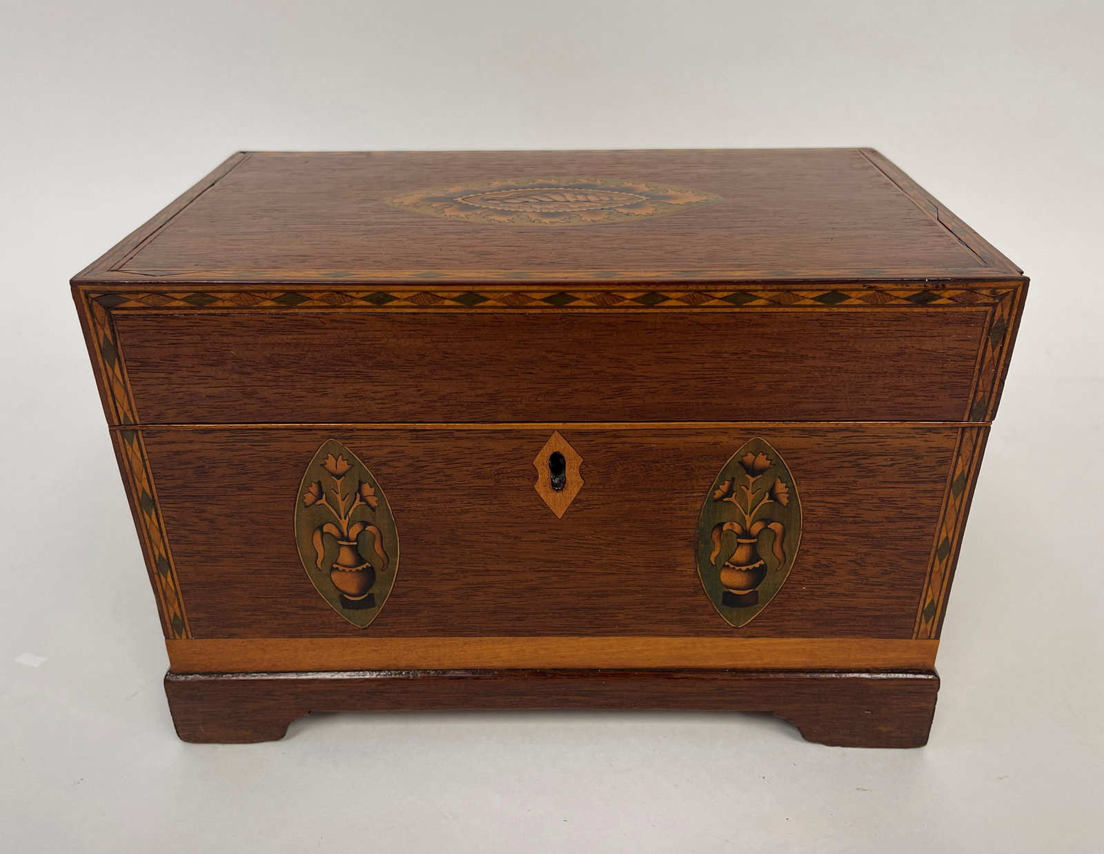 19TH C INLAID THREE COMPARTMENT TEA CADDY (1 of 4)