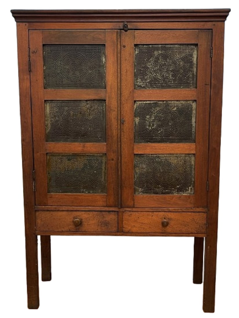 19TH C WALNUT PIERCED TIN PIE SAFE (1 of 8)