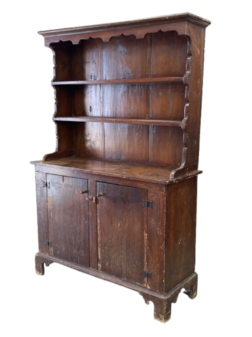 18TH C HUDSON VALLEY PINE STEPBACK PEWTER CUPBOARD (1 of 6)