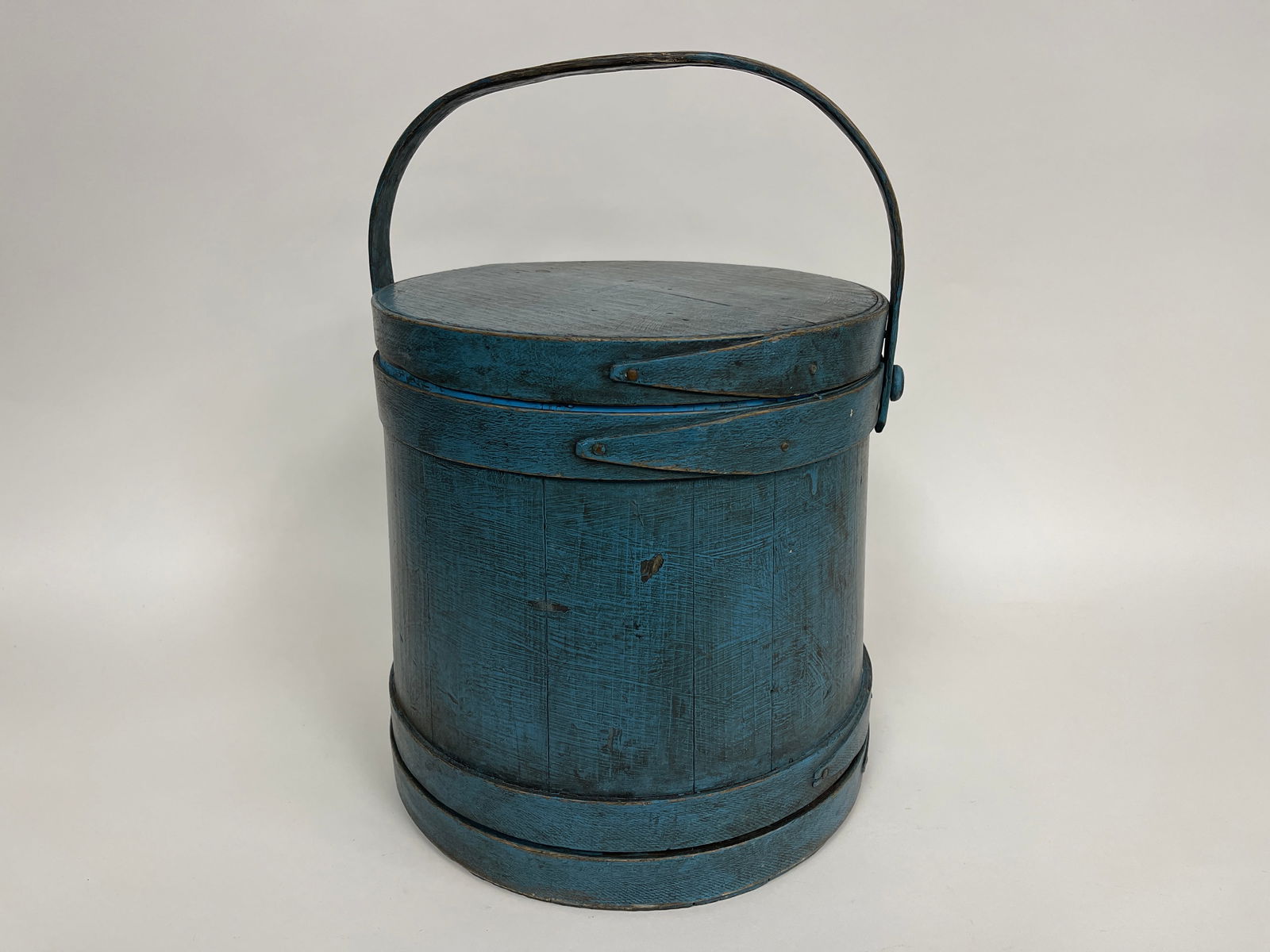 19TH C BLUE PAINTED FIRKIN (1 of 4)