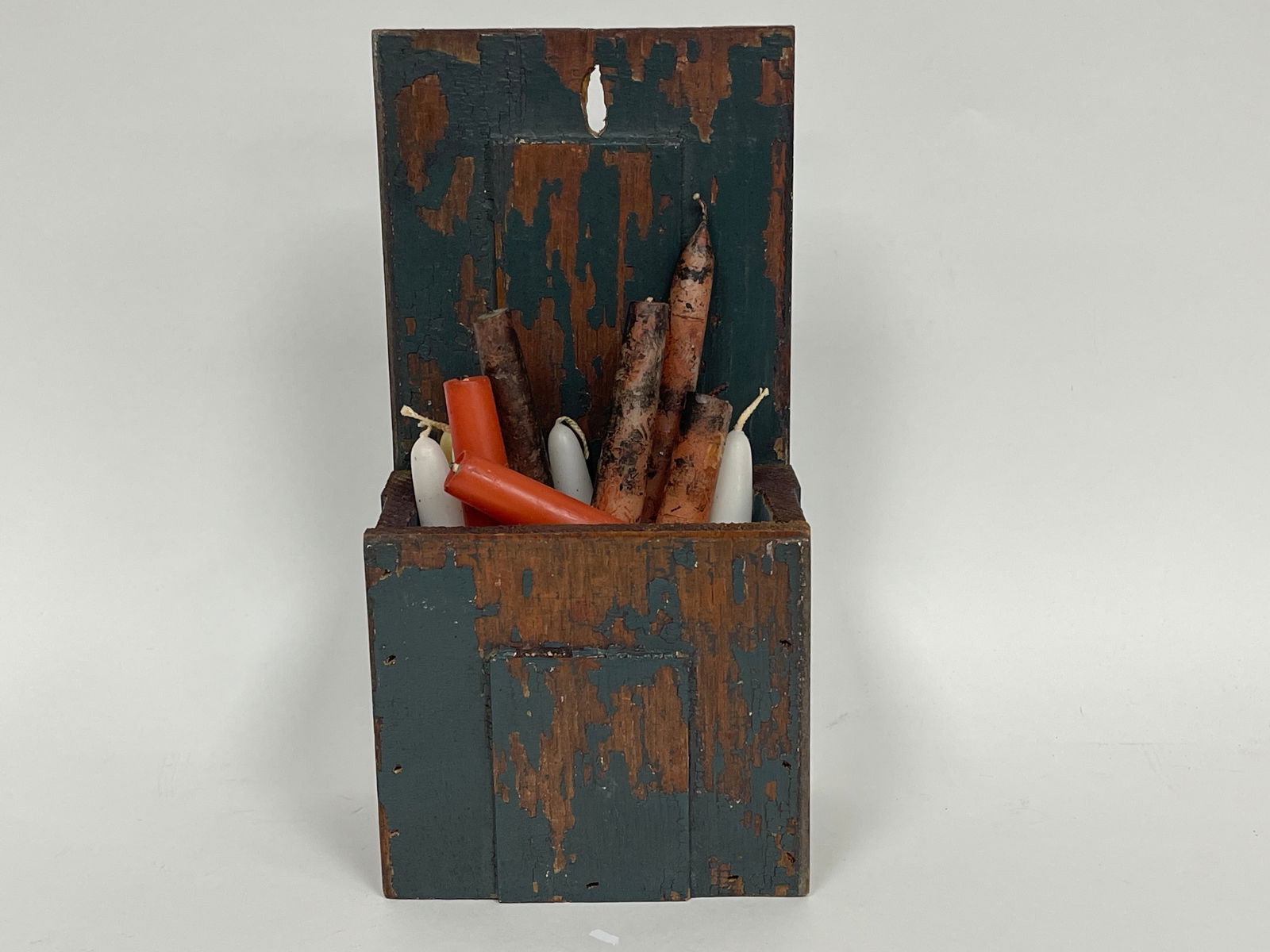 PAINTED CANDLE / WALL BOX: PAINTED CANDLE / WALL BOX WITH HAND MADE CANDLES, 4 X 6 X 12