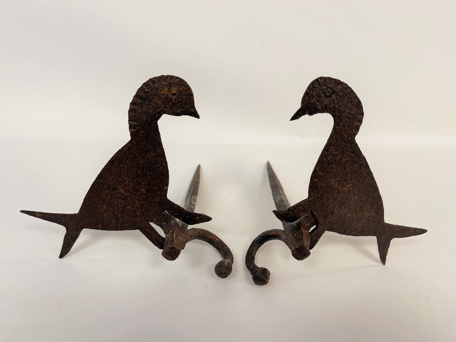PAIR OF WALL MOUNTED HOOKS W/ DUCK DECOY TOPS (1 of 3)
