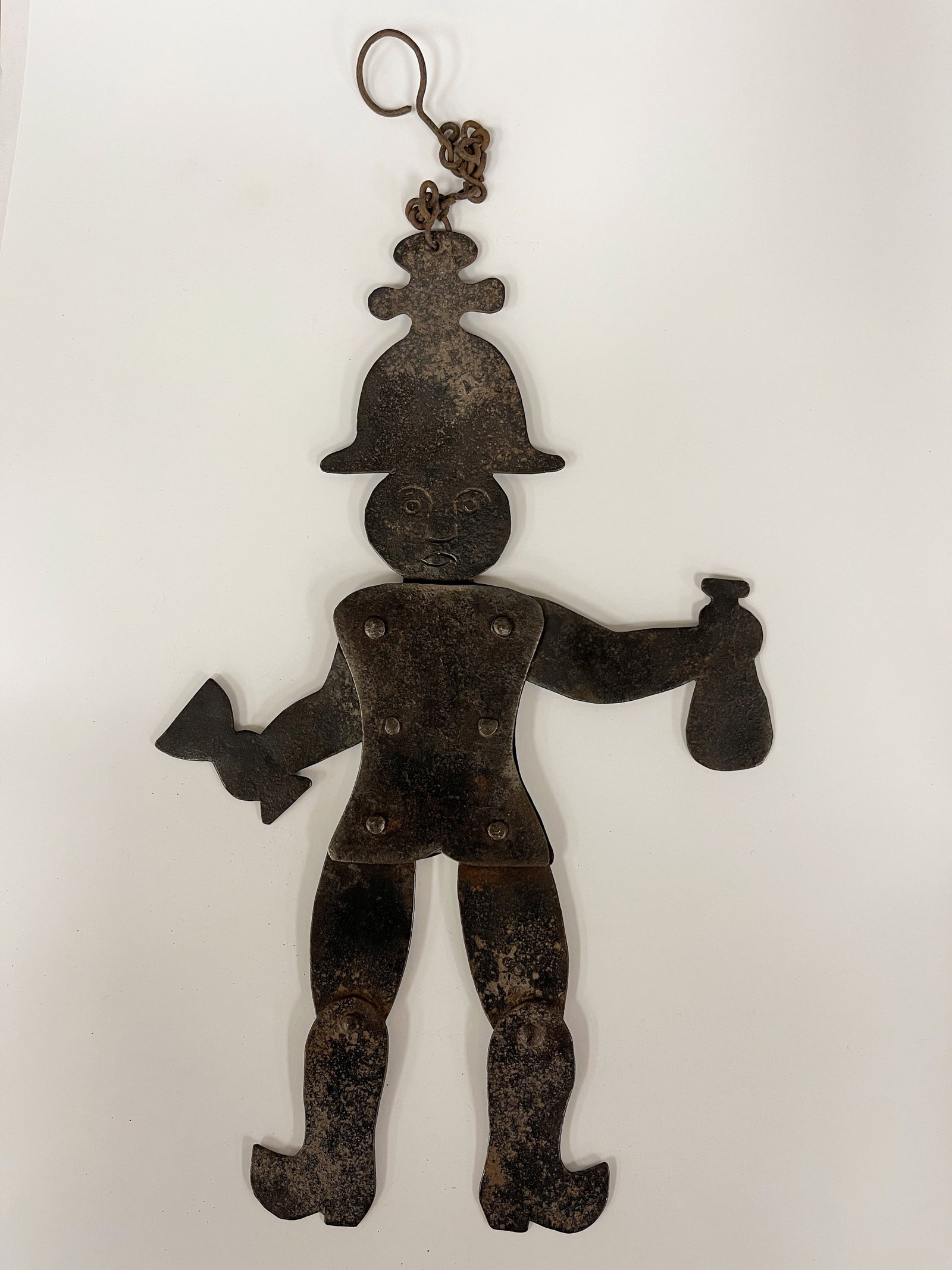 "THE DANCING DRUNKARD" JOINTED IRON FIGURE OF SAILOR W/ BOTTLE & GLASS: THE DANCING DRUNKARD JOINTED IRON FIGURE OF SAILOR W/ BOTTLE & GLASS 12"
