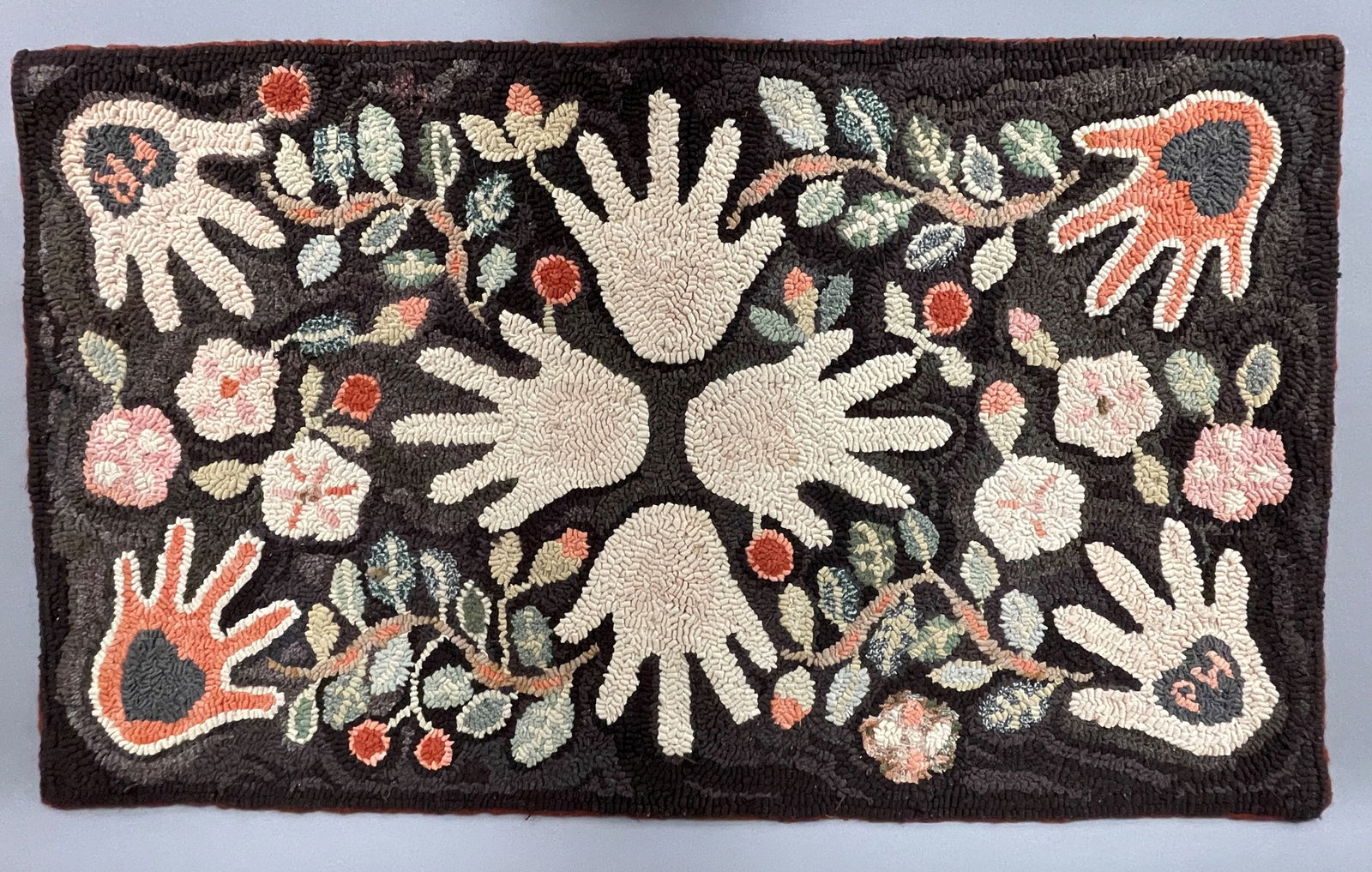 HEARTH SIZED " SPIRIT HANDS" HOOKED RUG (1 of 4)