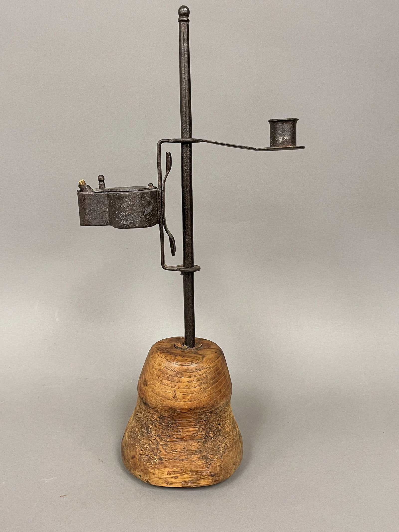 18TH C IRON ADJUSTABLE GREASE LAMP /CANDLE CUP (1 of 2)