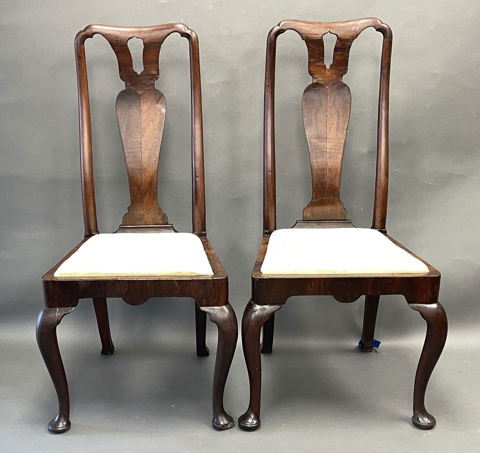 PAIR OF EARLY WALNUT QA SIDE CHAIRS (1 of 5)