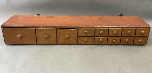 19TH C BANK OF APOTHECARY DRAWERS