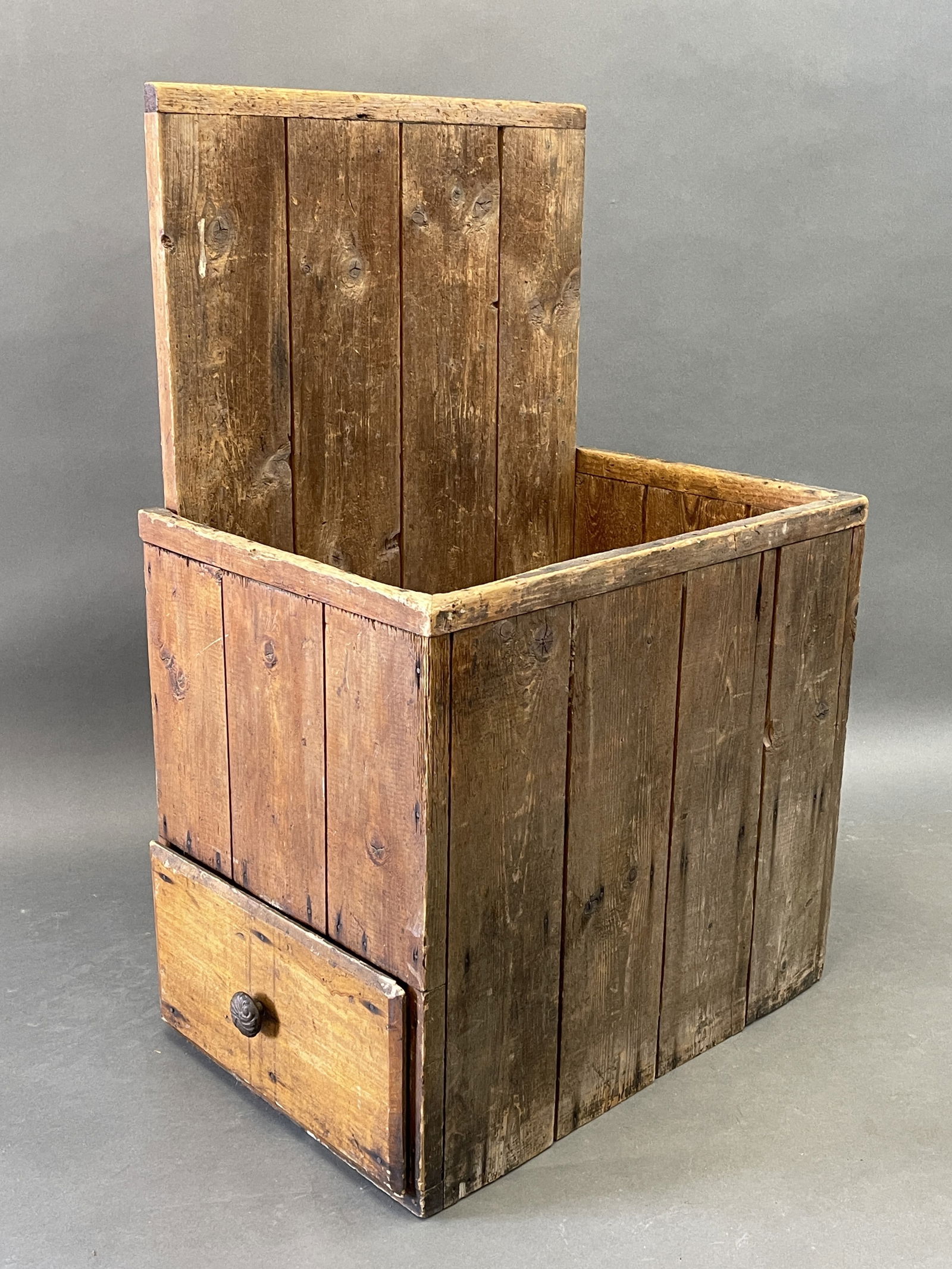 19TH C PINE WOOD BOX WITH DRAWER (1 of 4)