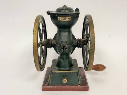 GREEN PAINTED COFFEE GRINDER LANDERS FRARY CLARK: GREEN PAINTED COFFEE GRINDER LANDERS FRARY CLARK 9" X 12"