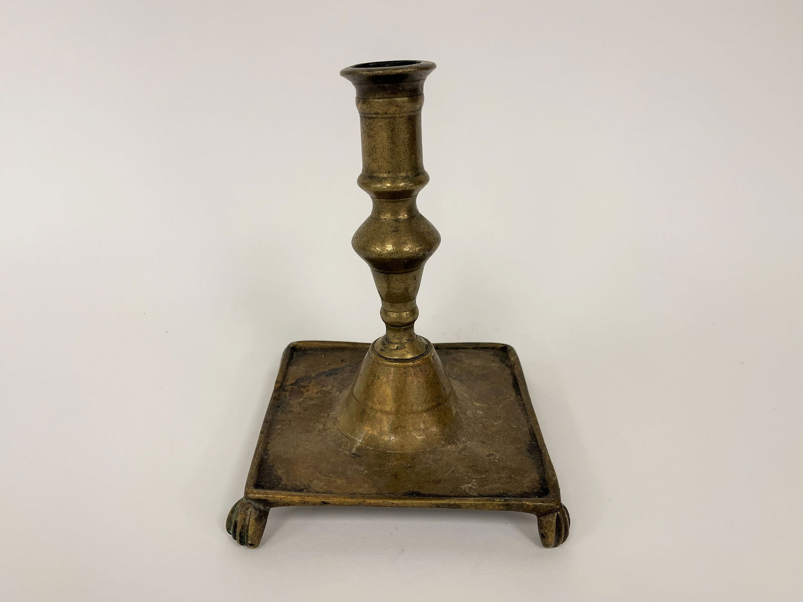 BRASS SQUARE CANDLESTICK C.1625 (1 of 4)