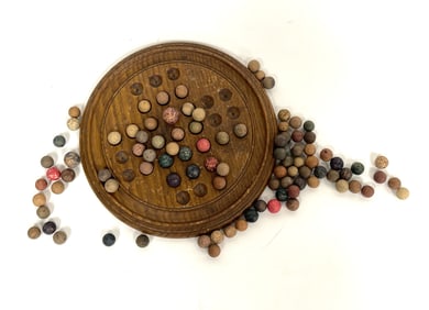 WOODEN MARBLE GAME W/ CLAY MARBLES