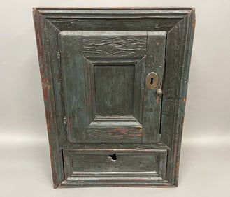18TH C PAINTED WALL CUPBOARD