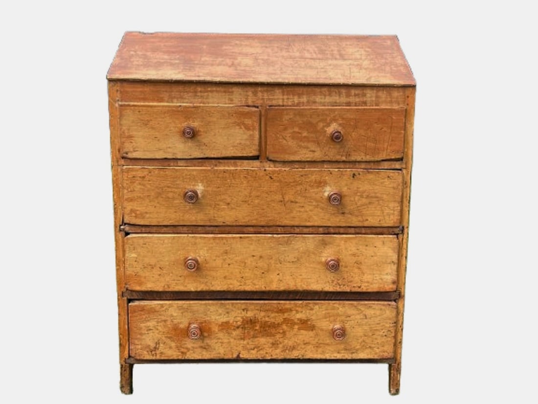 19TH C LIFT TOP DESK WITH TWO OVER THREE DRAWERS MUSTARD PART ORIGINAL (1 of 8)