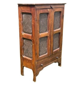 LATE 19TH C EIGHT PIERCED TIN PIE SAFE