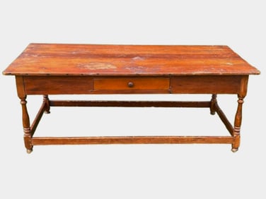 19TH C DINING TABLE WITH SINGLE DRAWER