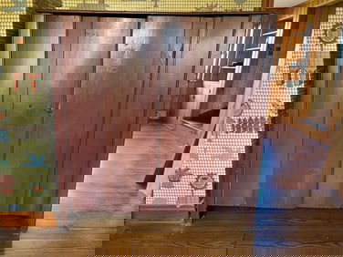 EARLY PRIMITIVE RED PAINTED CUPBOARD