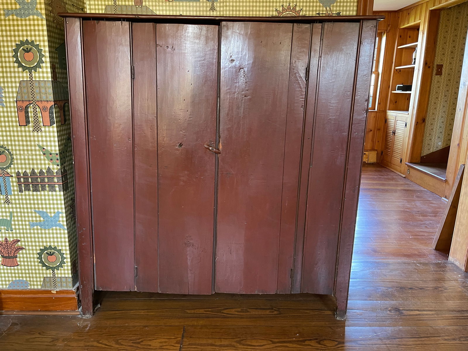 EARLY PRIMITIVE RED PAINTED CUPBOARD (1 of 4)