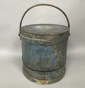 LARGE PRIMITIVE BLUE PAINTED FIRKIN