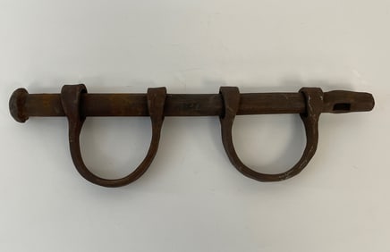 PAIR OF FORGED IRON REVOLUTIONARY WAR LEG IRONS