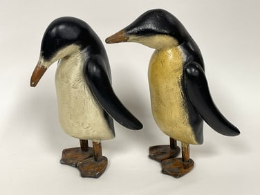 PAIR CARVED PENGUINS