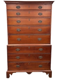 RARE 18TH C CHERRY CHIPPENDALE CHEST ON CHEST